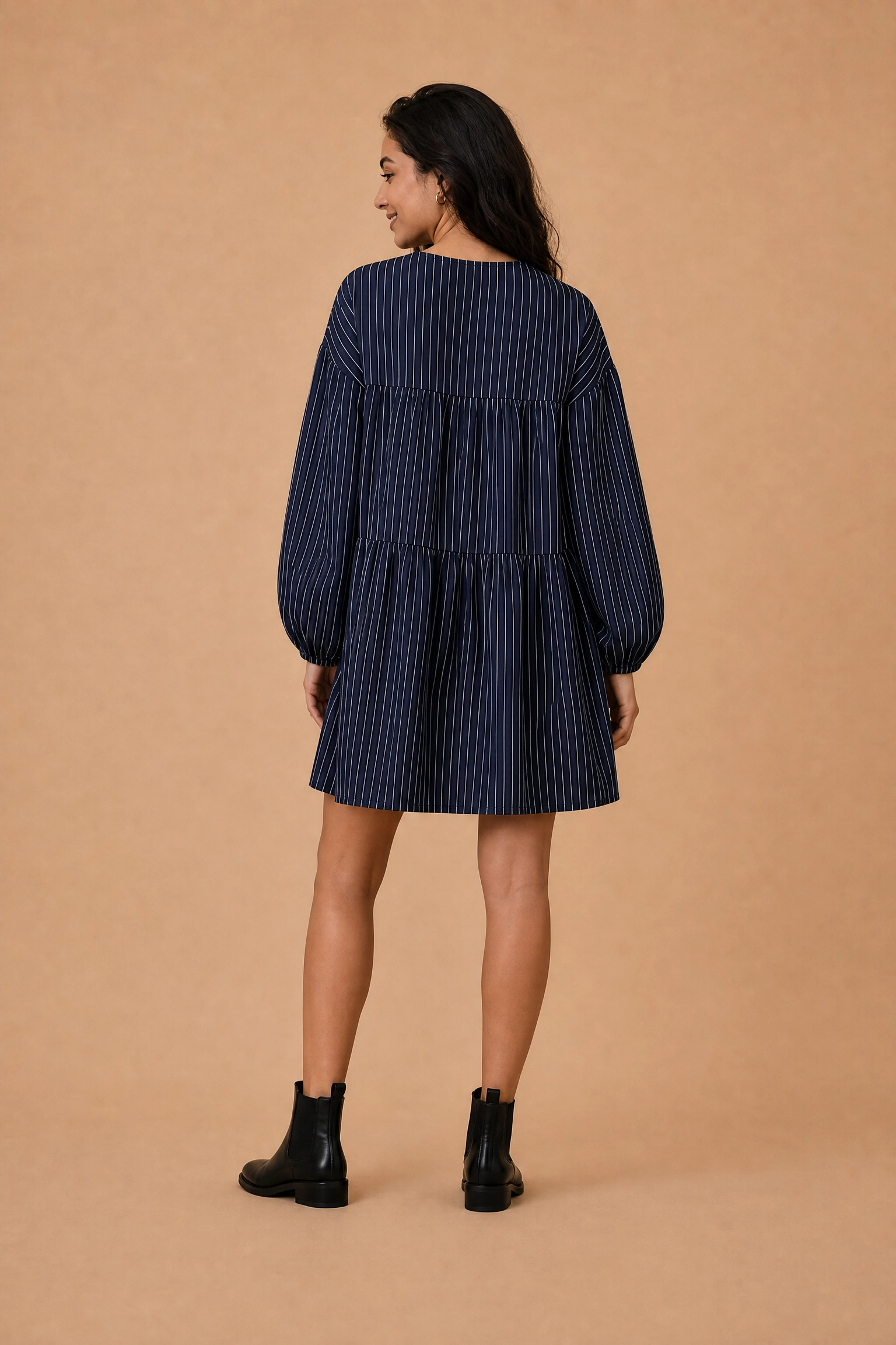 MIDNIGHT STRIPE TIERED DRESS