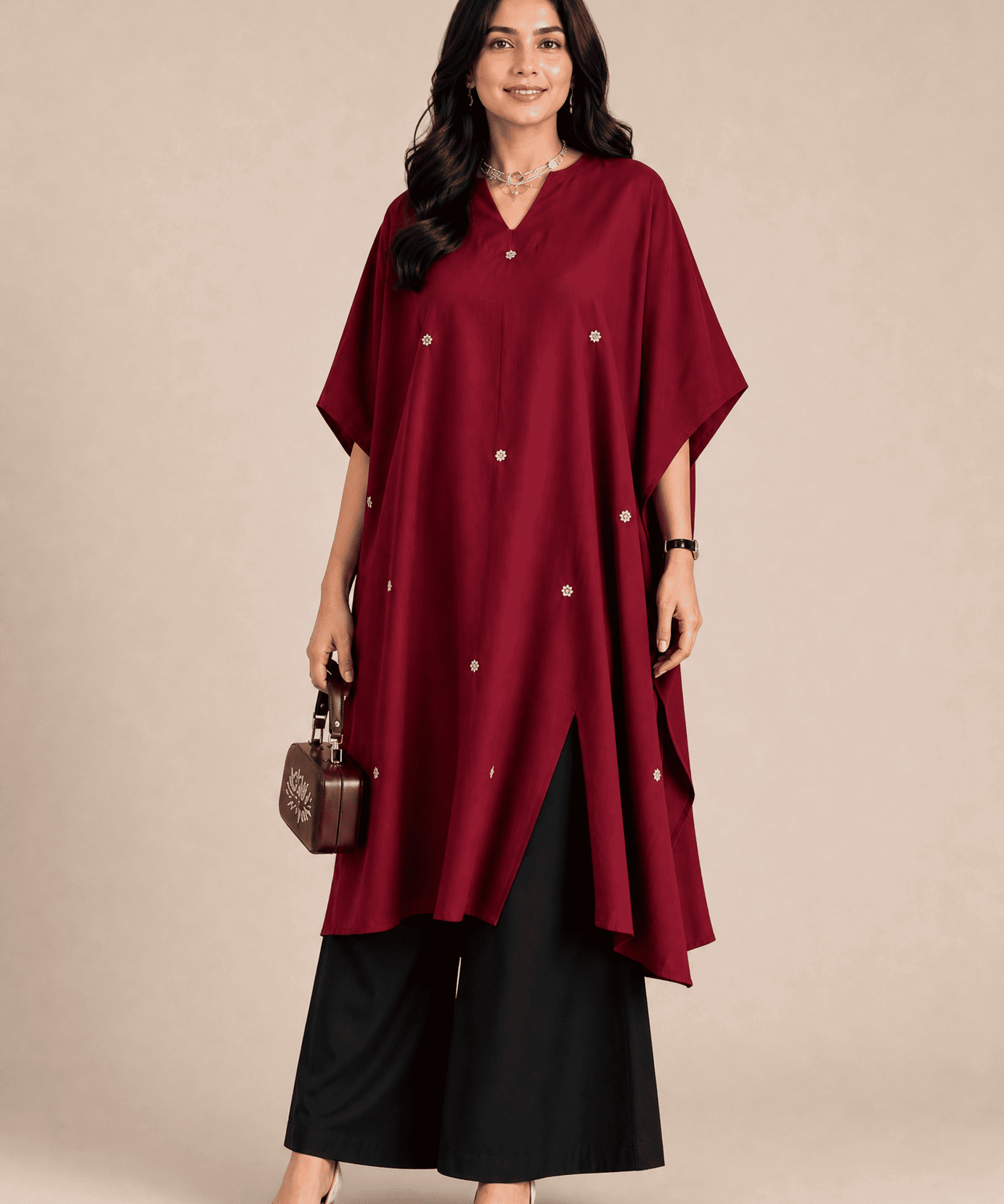 HAND EMBROIDERED COTTON LINEN KAFTAN SET