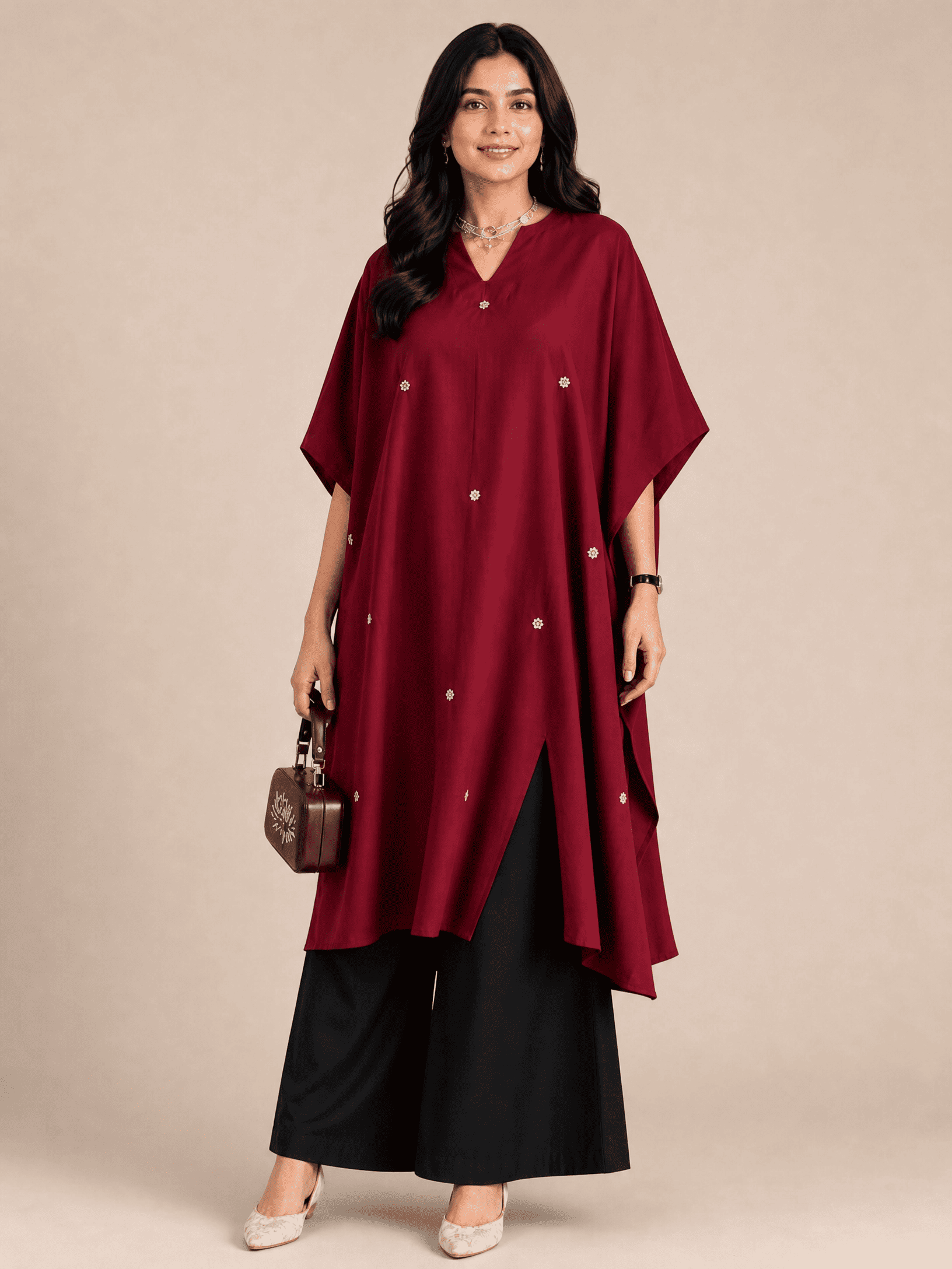 HAND EMBROIDERED COTTON LINEN KAFTAN SET