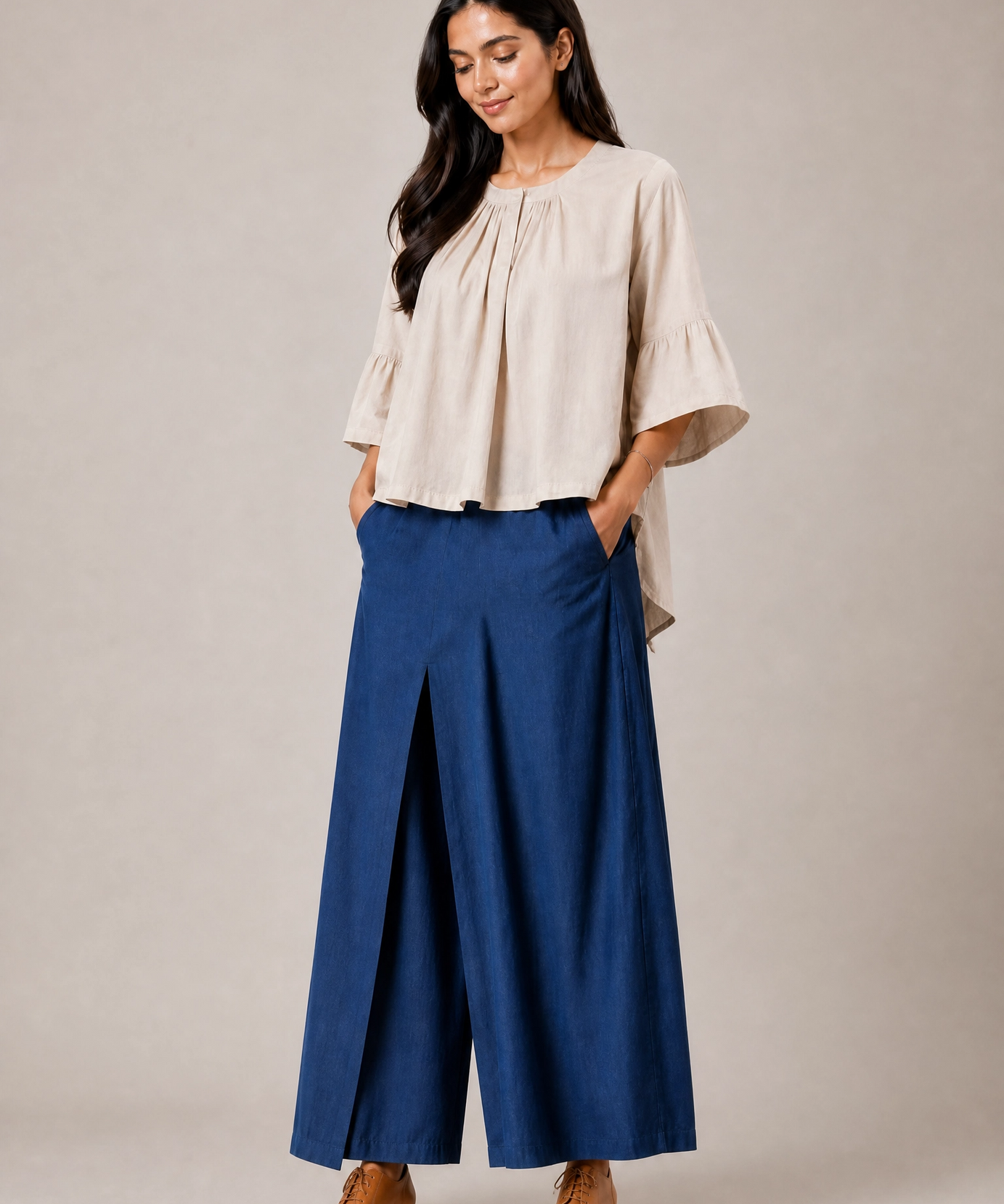BEIGE INDIGO COTTON CO-ORD SET