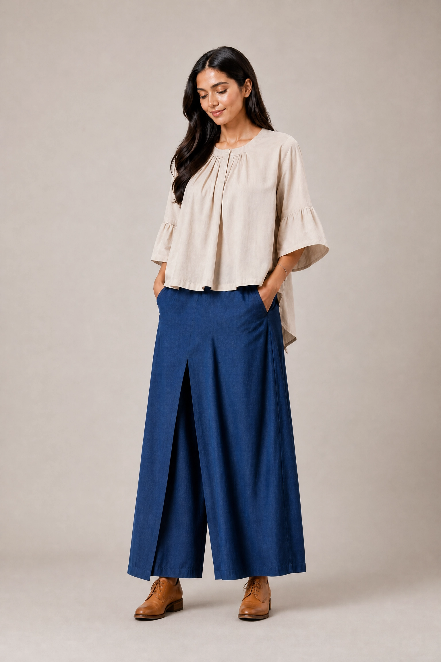 BEIGE INDIGO COTTON CO-ORD SET