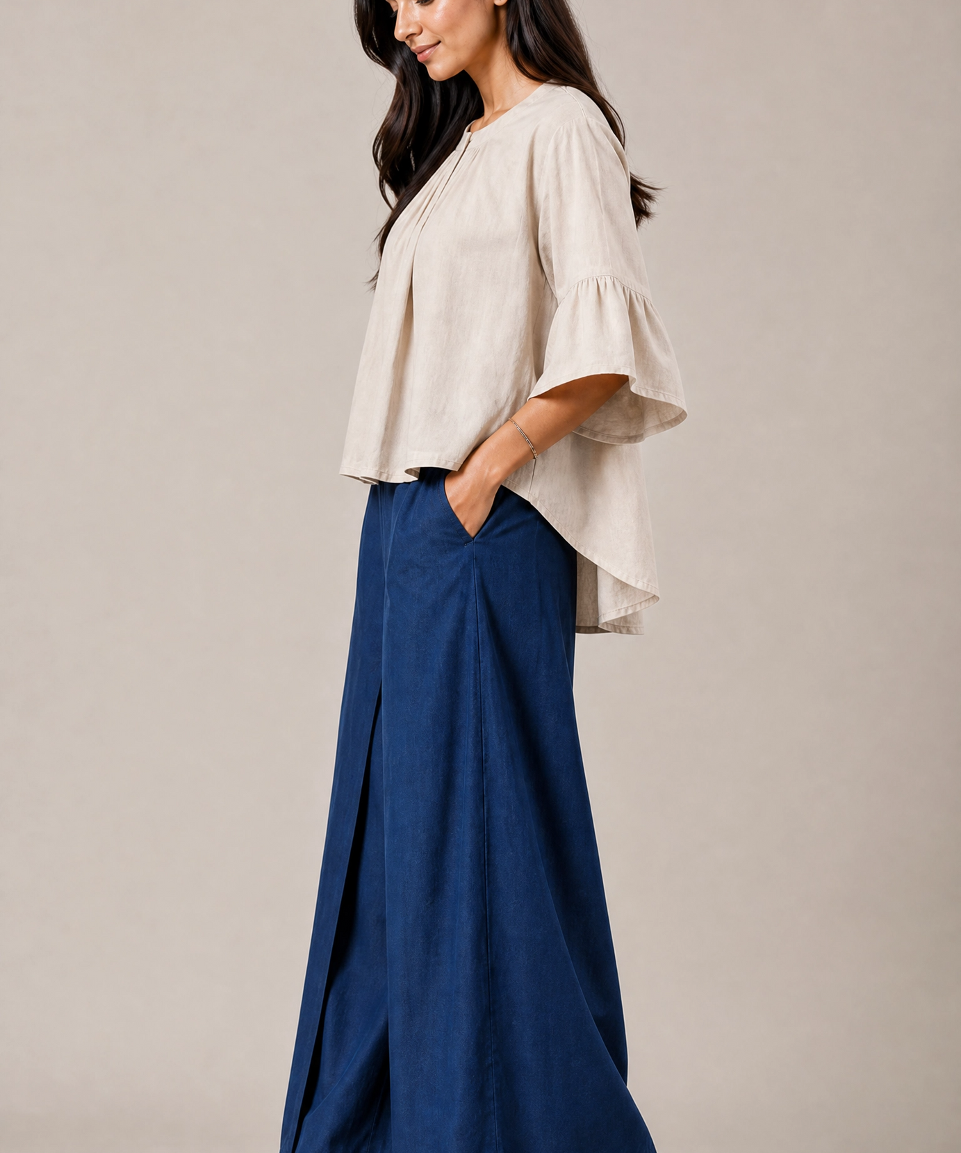BEIGE INDIGO COTTON CO-ORD SET