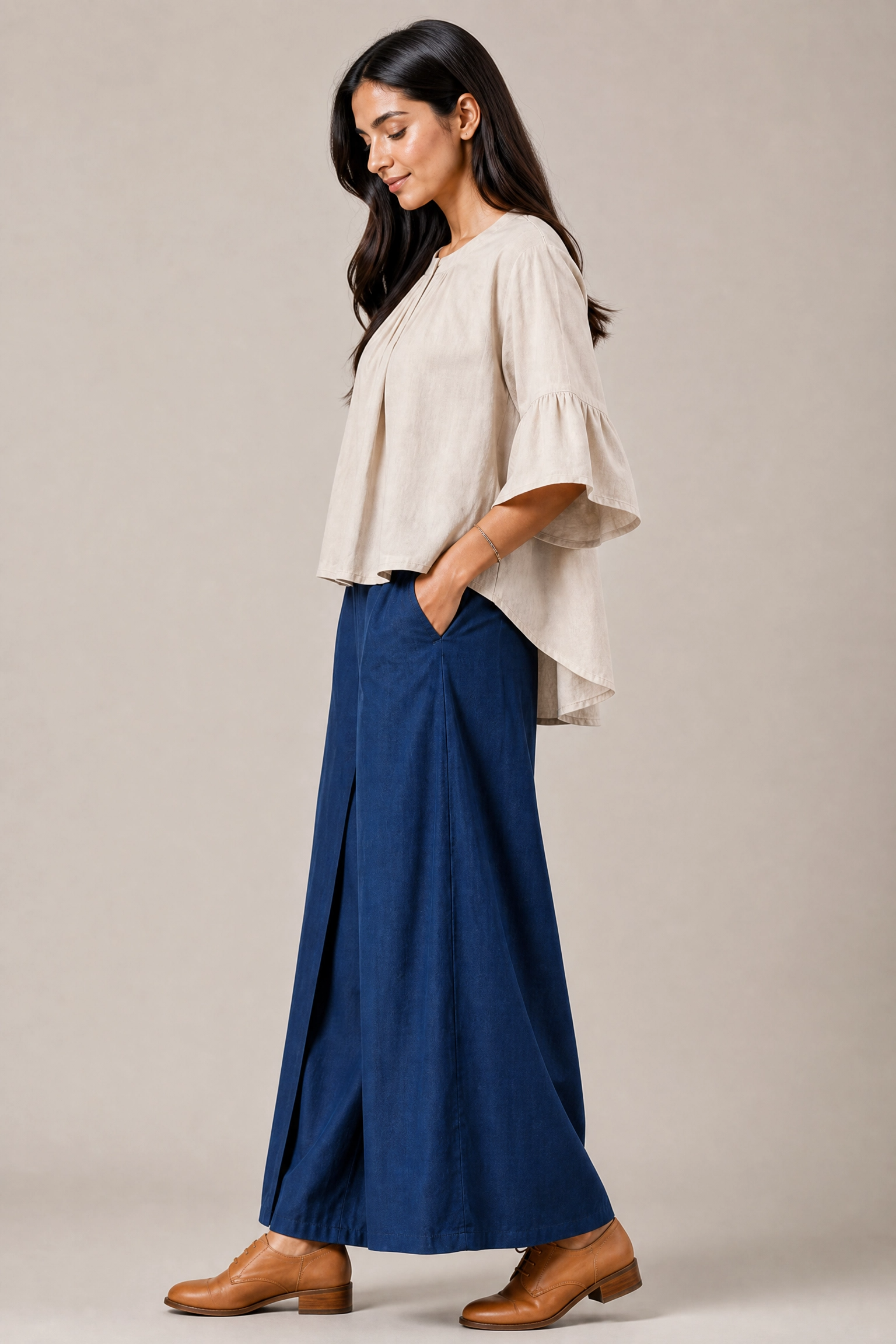 BEIGE INDIGO COTTON CO-ORD SET