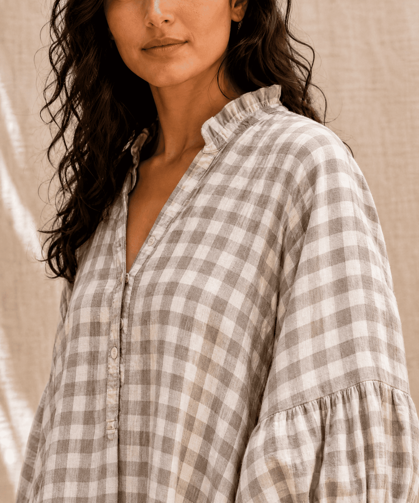 CHECKED LINEN MAXI DRESS