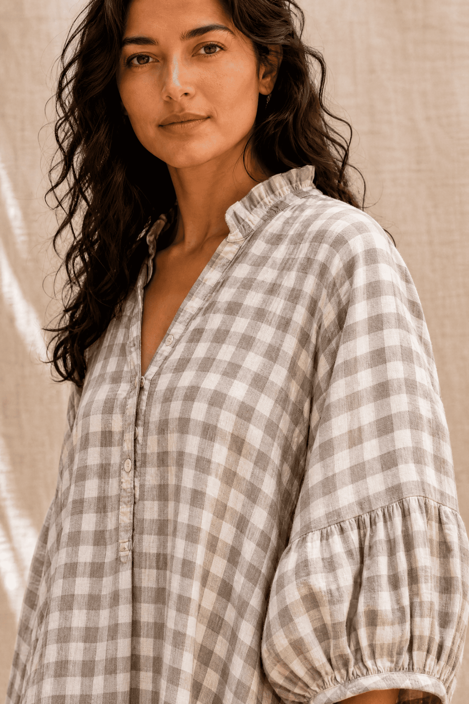 CHECKED LINEN MAXI DRESS