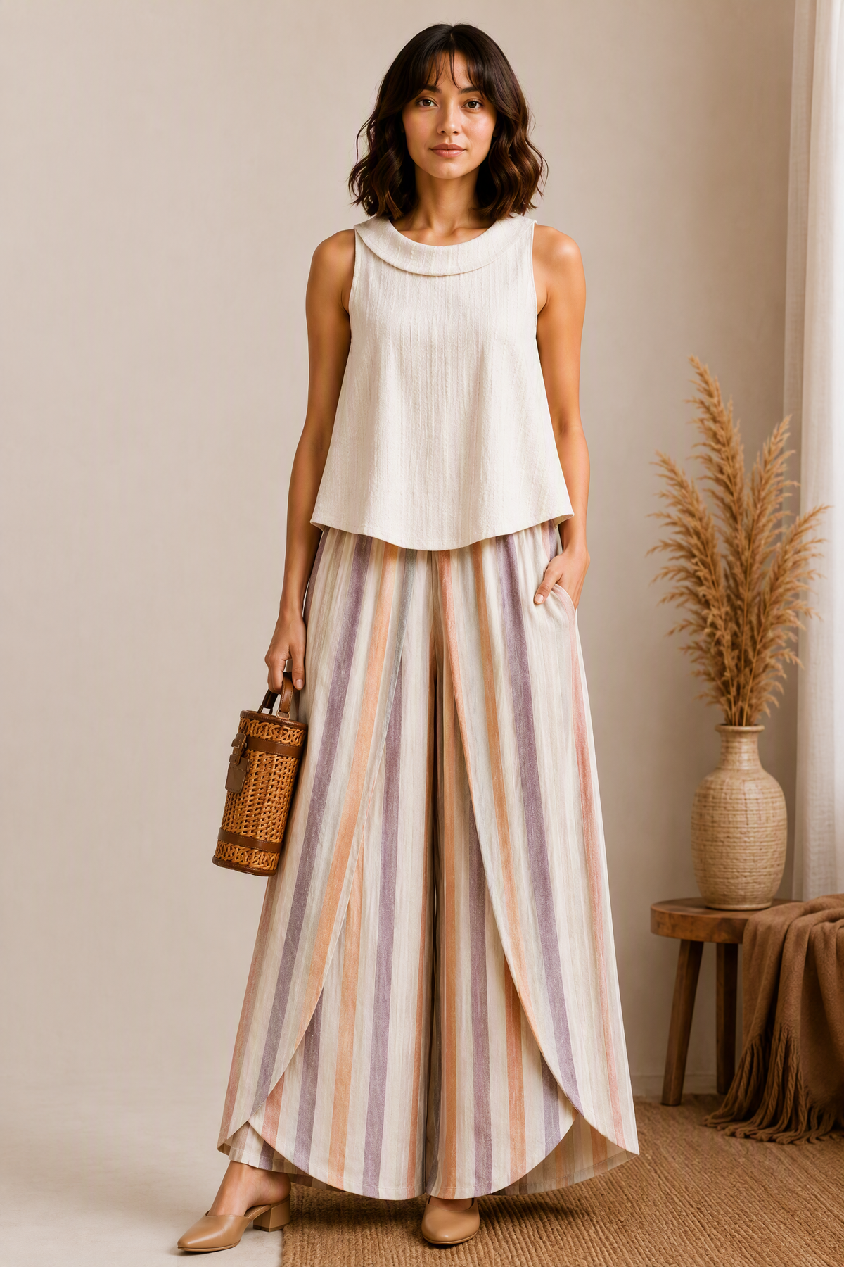 IVORY STRIPE LAYERED CO-ORD SET