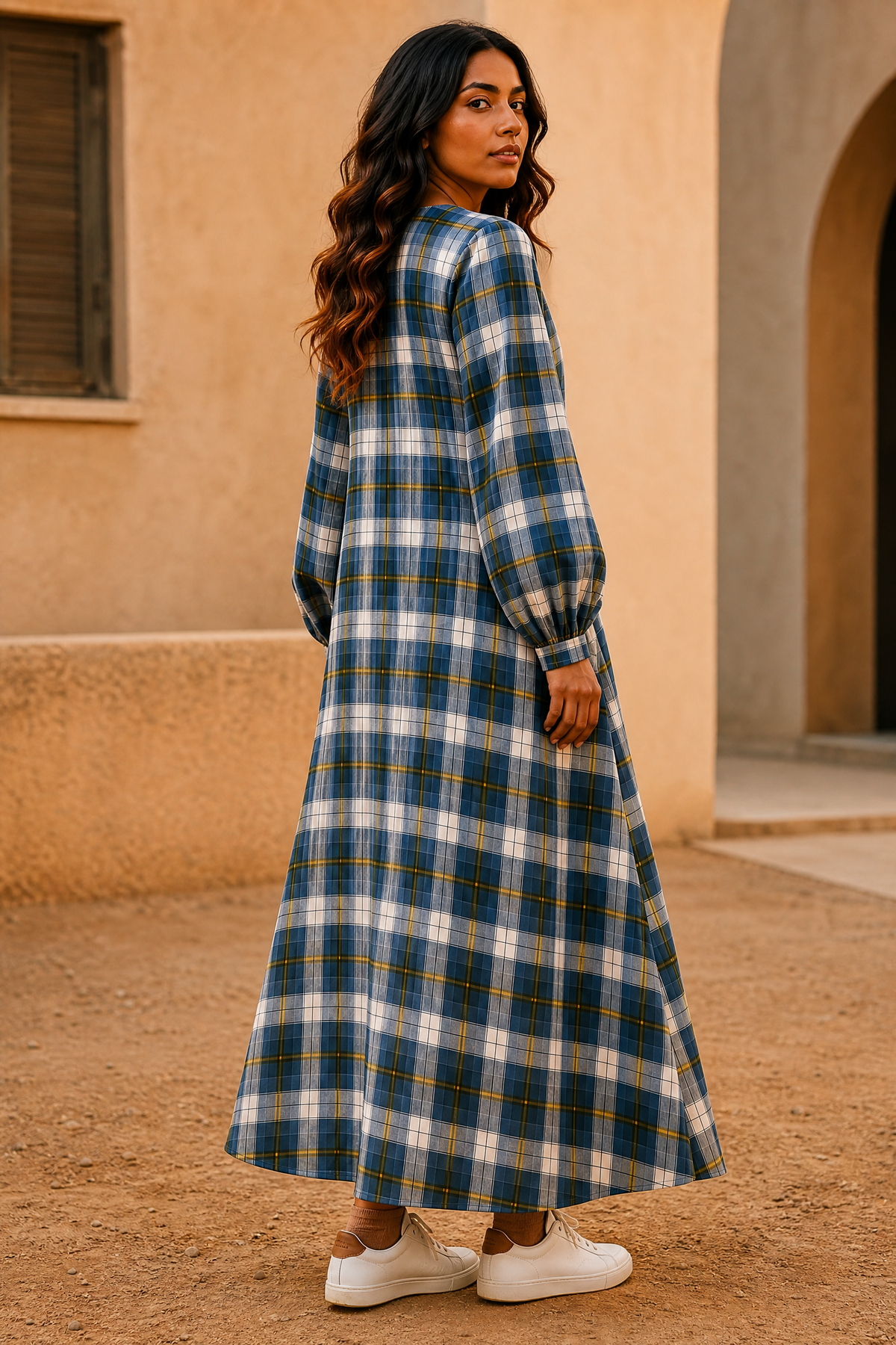 MIDNIGHT PLAID MAXI DRESS