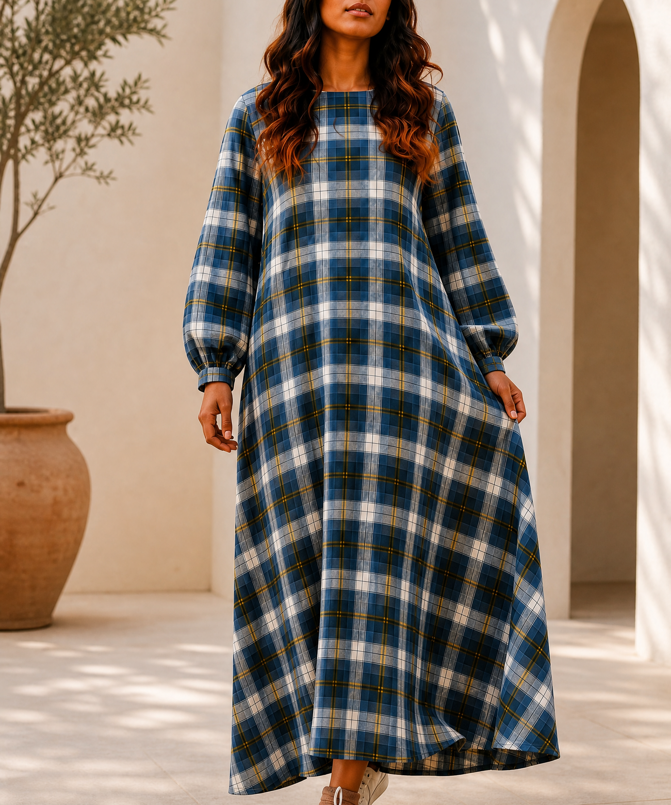 MIDNIGHT PLAID MAXI DRESS