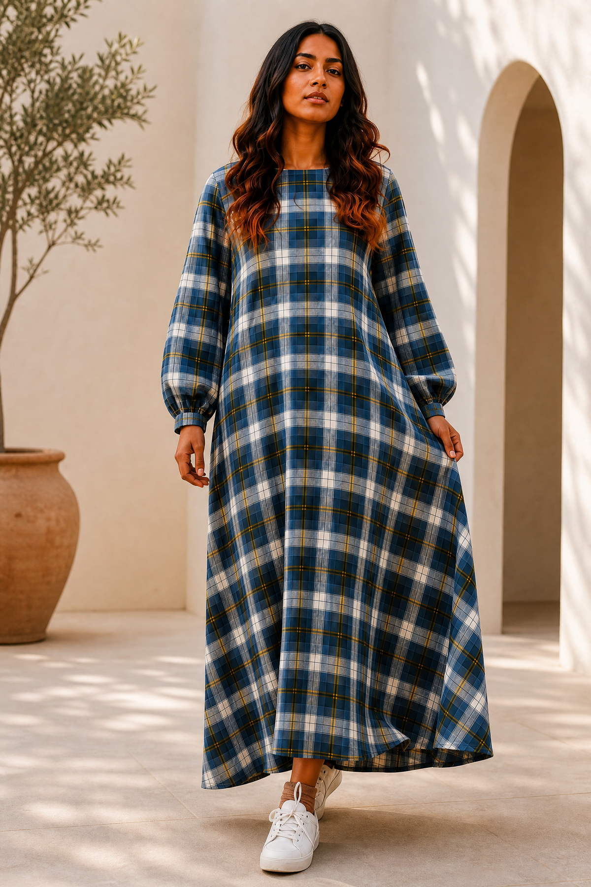 MIDNIGHT PLAID MAXI DRESS