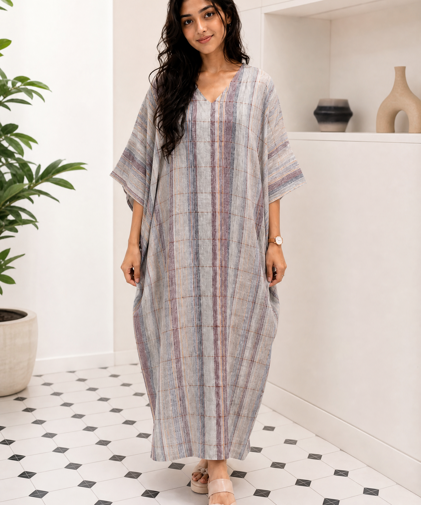 STRIPED KAFTAN DRESS