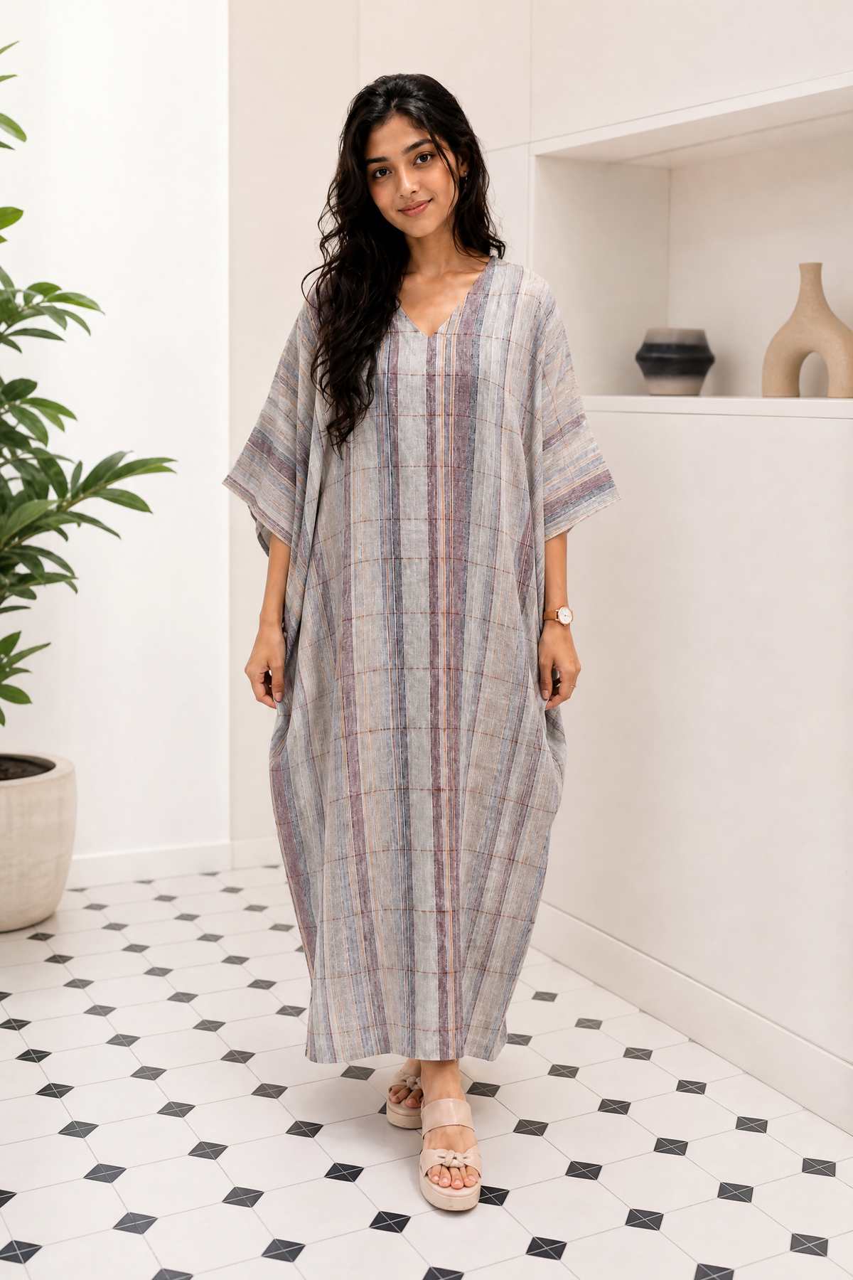 STRIPED KAFTAN DRESS