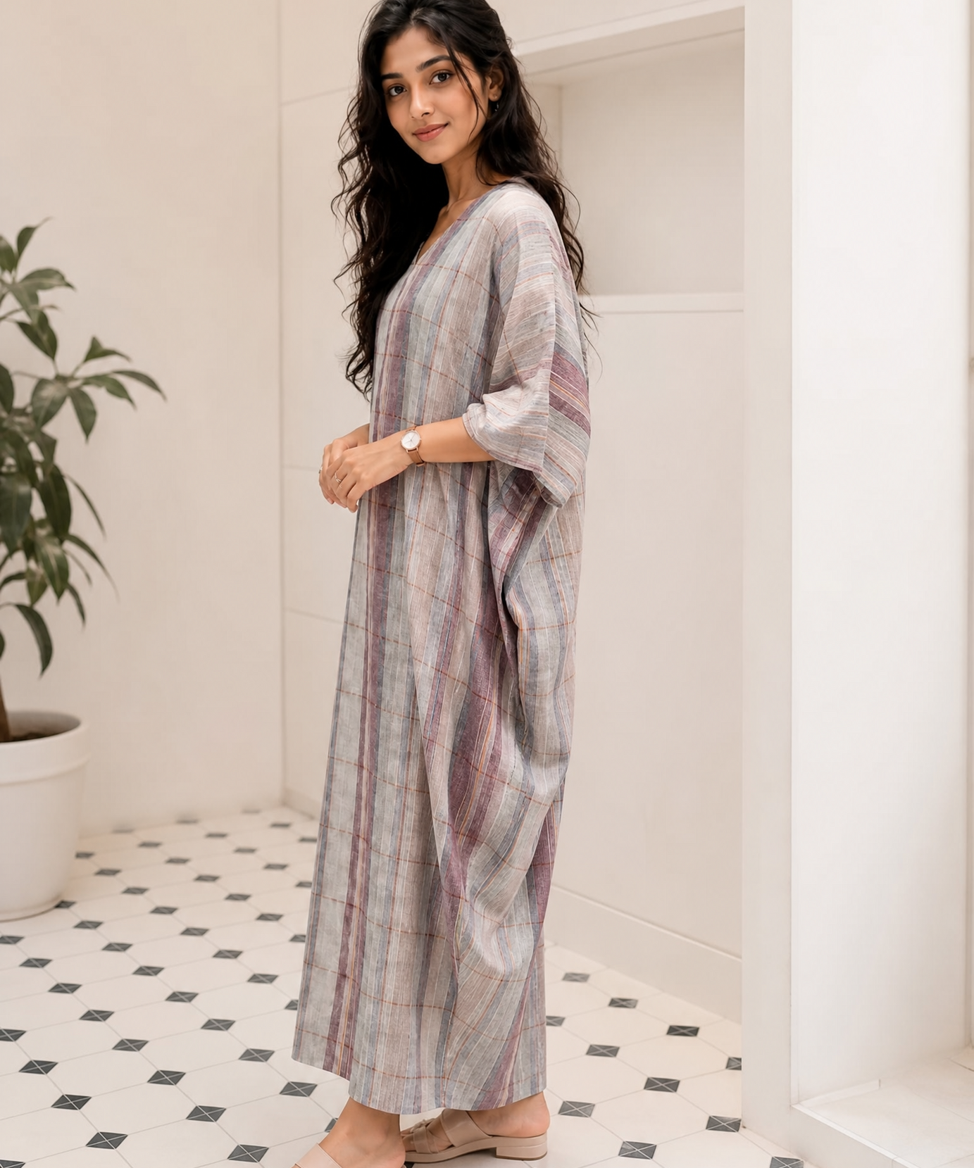 STRIPED KAFTAN DRESS