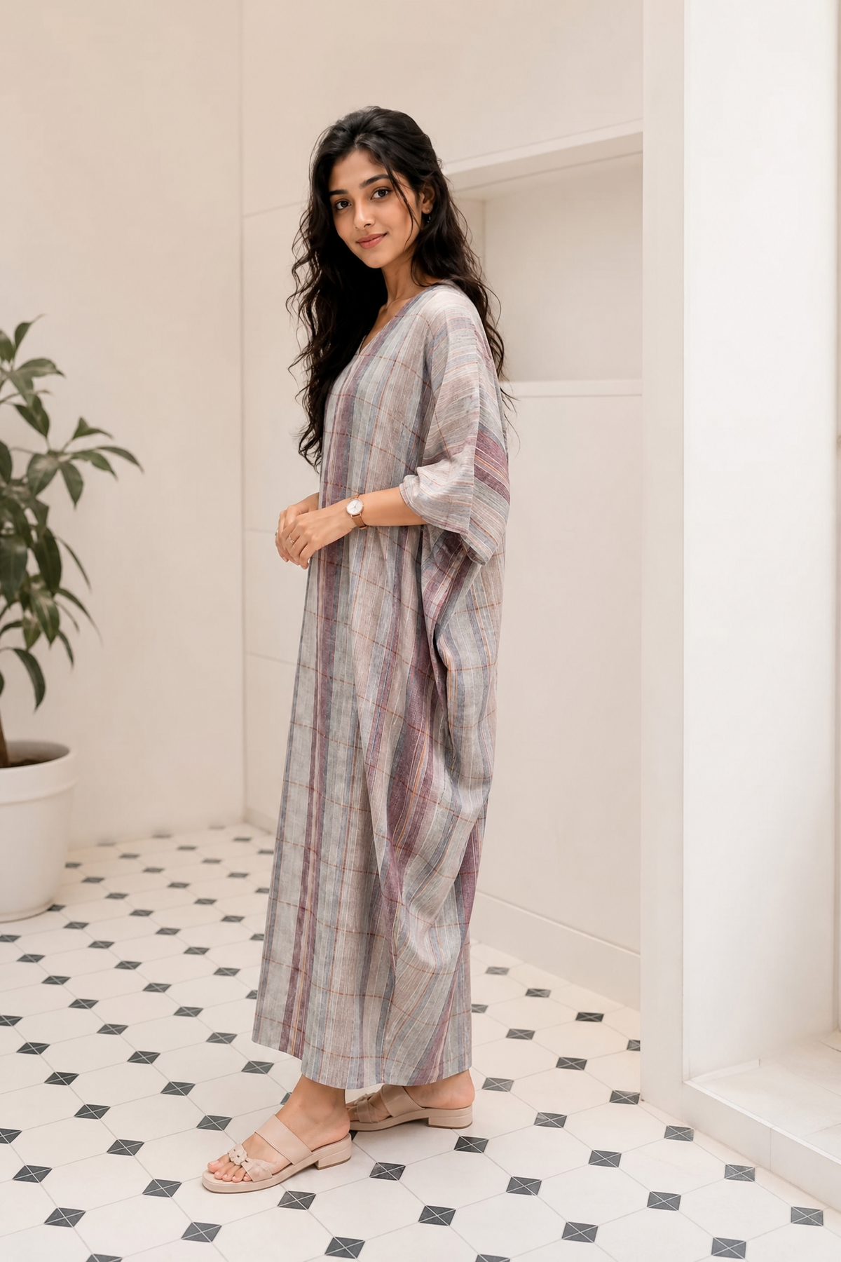 STRIPED KAFTAN DRESS