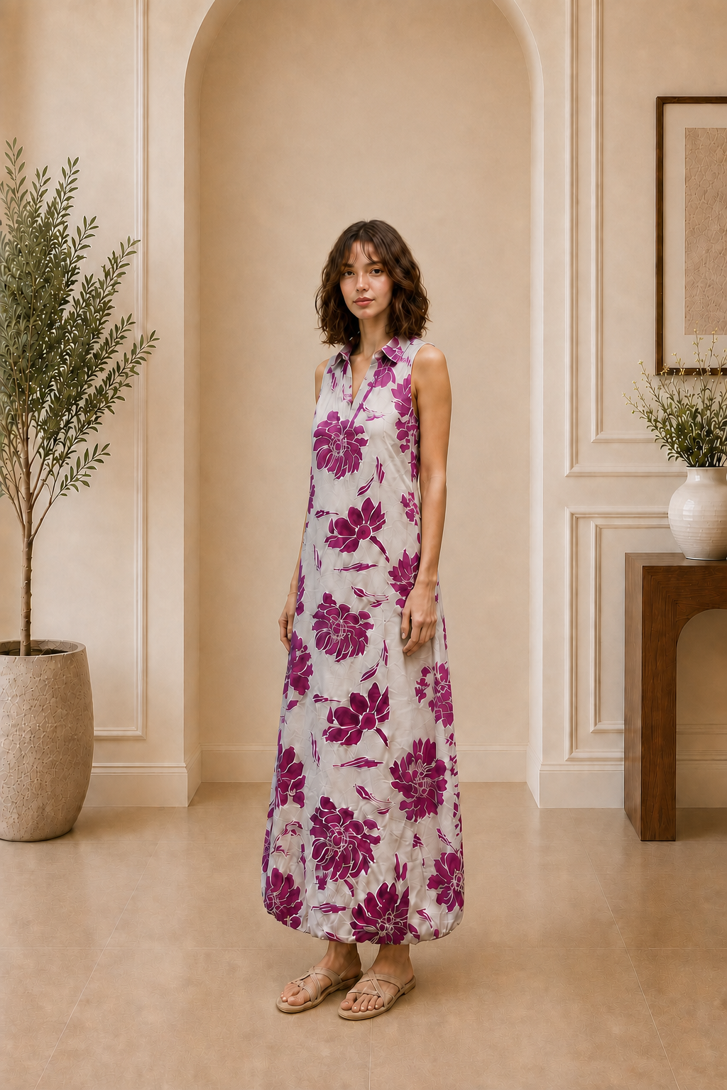 PURPLE BLOOM COTTON BALLOON DRESS
