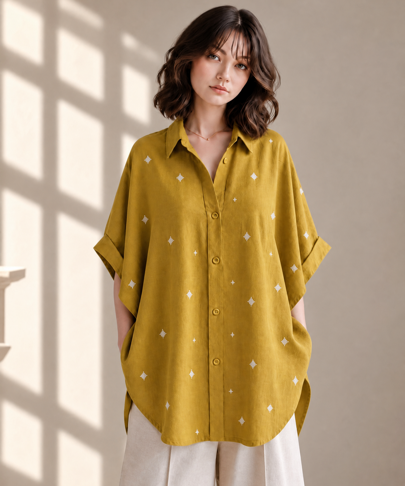 OVERSIZED EMBROIDERED SHIRT TOP