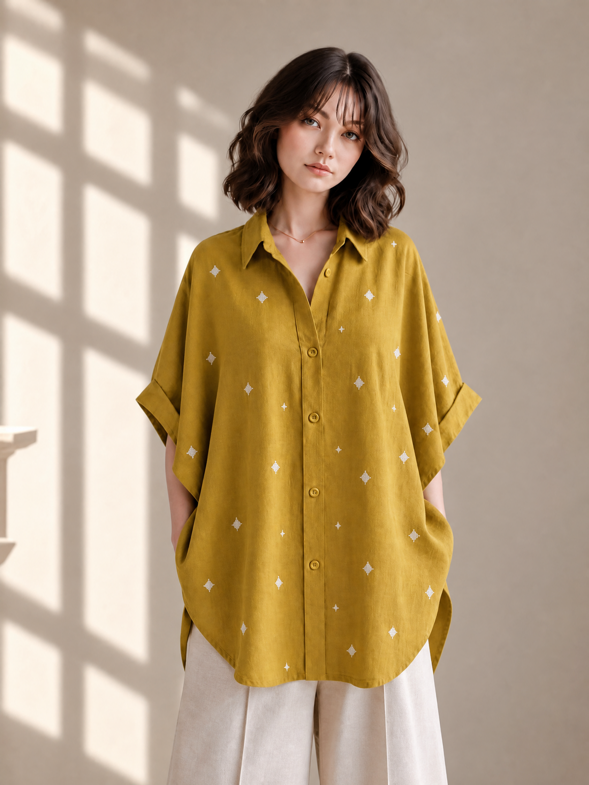 OVERSIZED EMBROIDERED SHIRT TOP