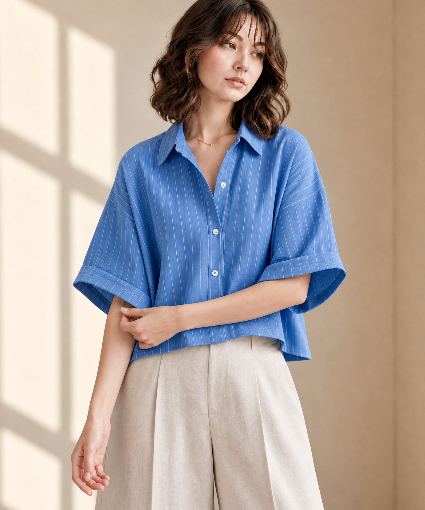 STRIPED RELAXED CROPPED SHIRT TOP