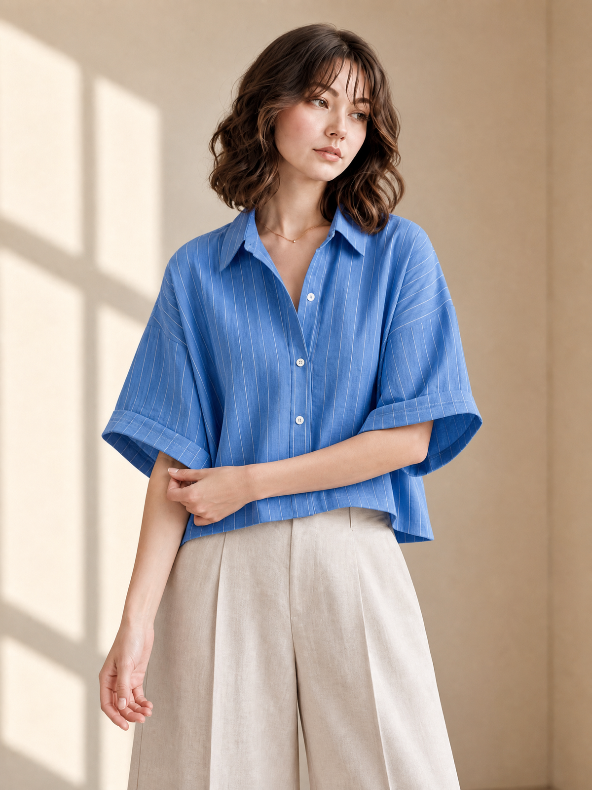 STRIPED RELAXED CROPPED SHIRT TOP