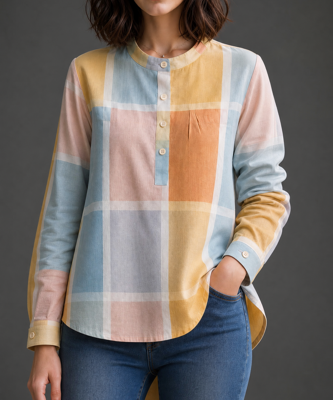 PASTEL CHECK FULL SLEEVE COTTON TOP