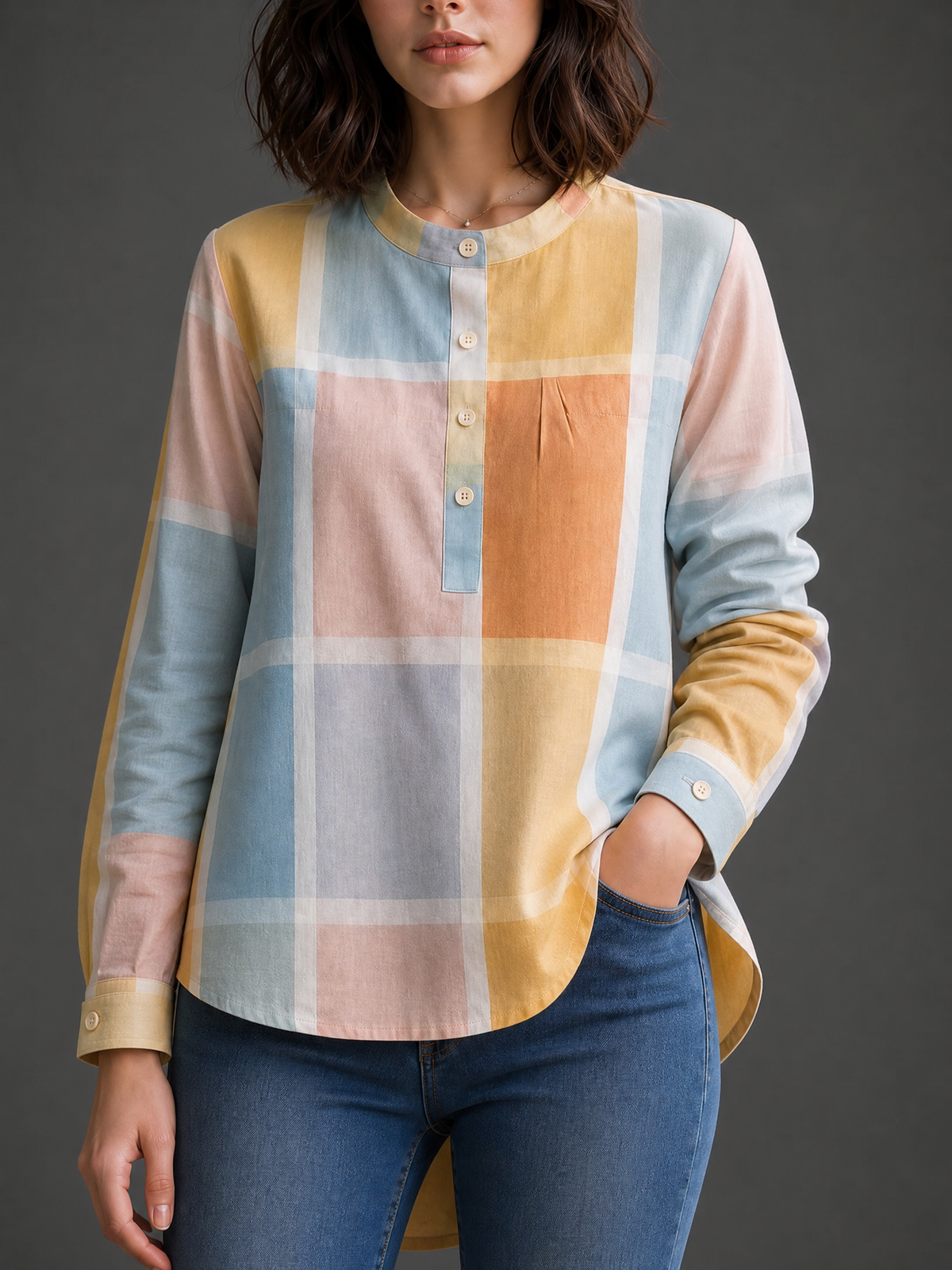 PASTEL CHECK FULL SLEEVE COTTON TOP