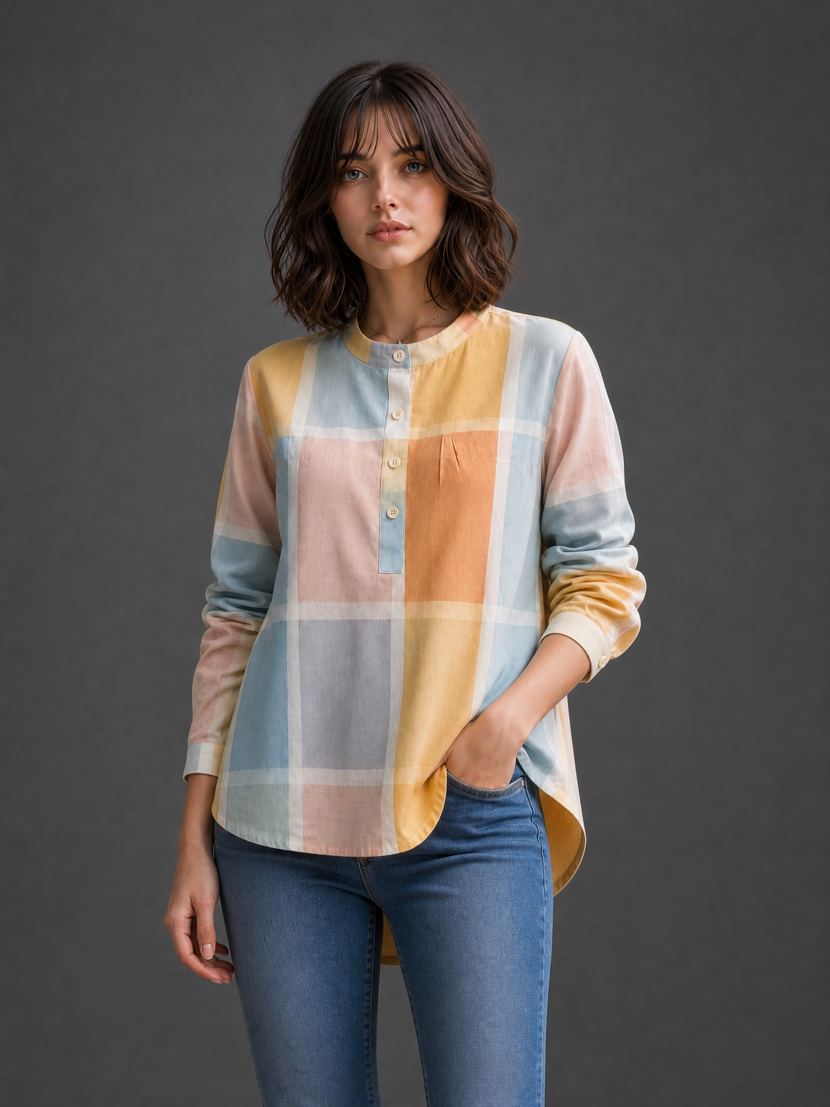 PASTEL CHECK FULL SLEEVE COTTON TOP